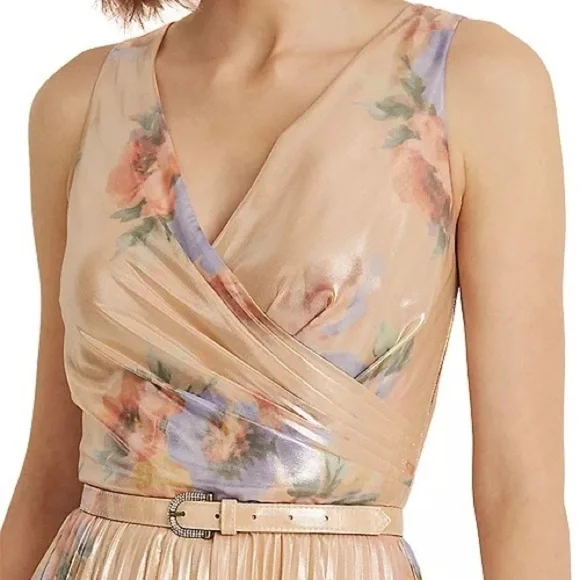 Lauren Ralph Lauren Pleated Metallic Floral Dress in Blush Multi - Picture 4 of 14